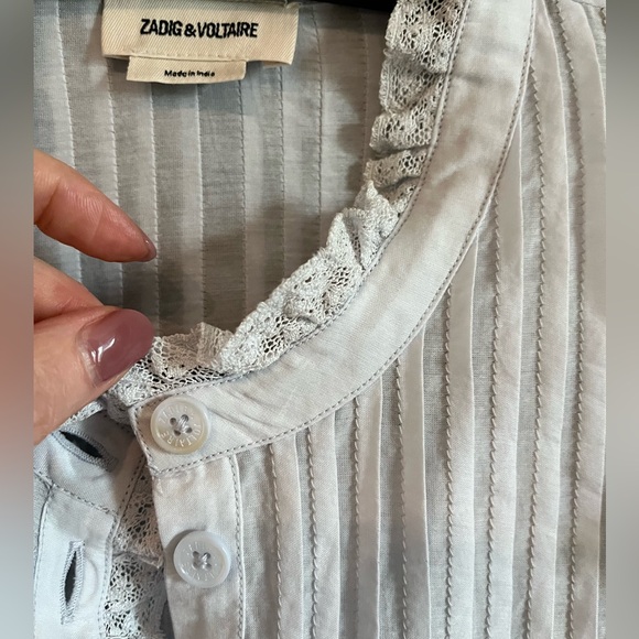 NWOT Zadig & Voltaire Timmy Tomboy ruffles shirt in light blue - Picture 3 of 9